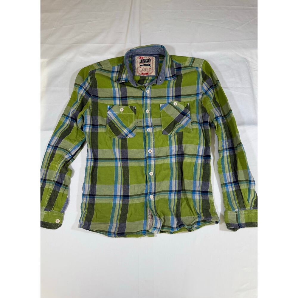JNCO Plaid Button-Up Shirt Men’s Small – Green Blue Casual Slim Fit